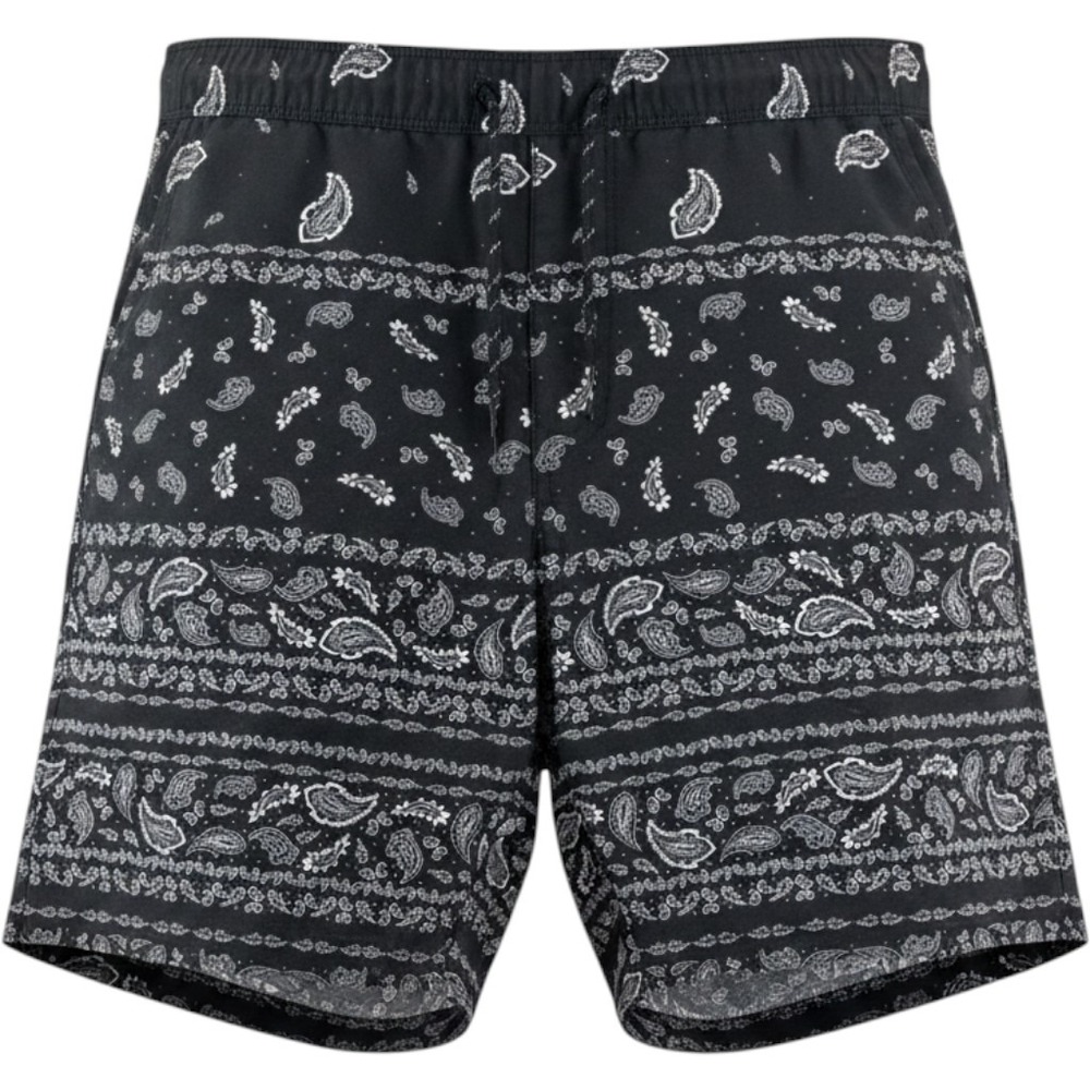 Edgar + Ash Bandana Paisley Swim Trunks‎ Mens 2XL Black White Lined Drawstring